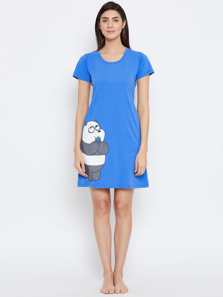 Clovia Blue Cotton Printed Short Night Dress-picture-24