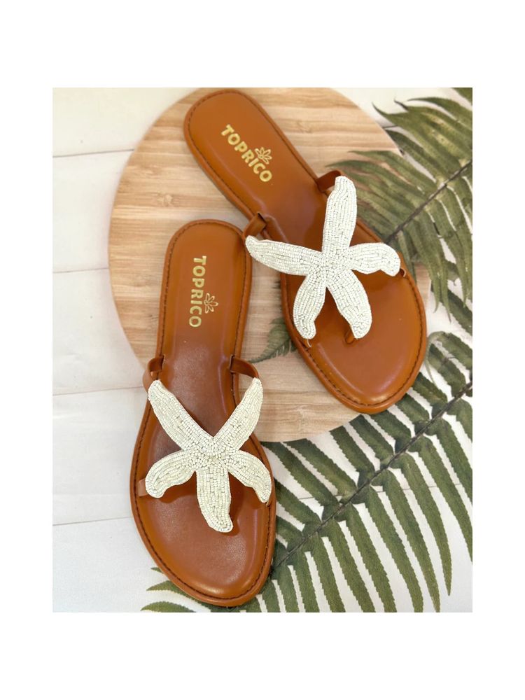 Toprico Starfish Beads Embroidered White Flats-picture-13