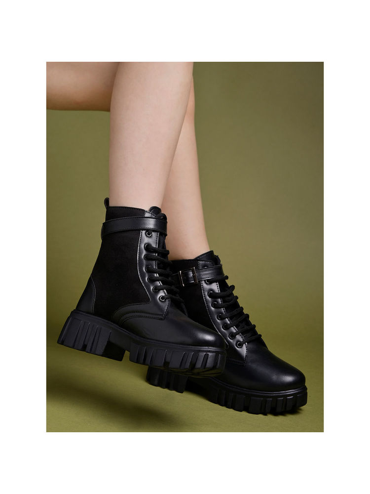 Shoetopia Smart Casual Buckle Detailed Black Boots for Women