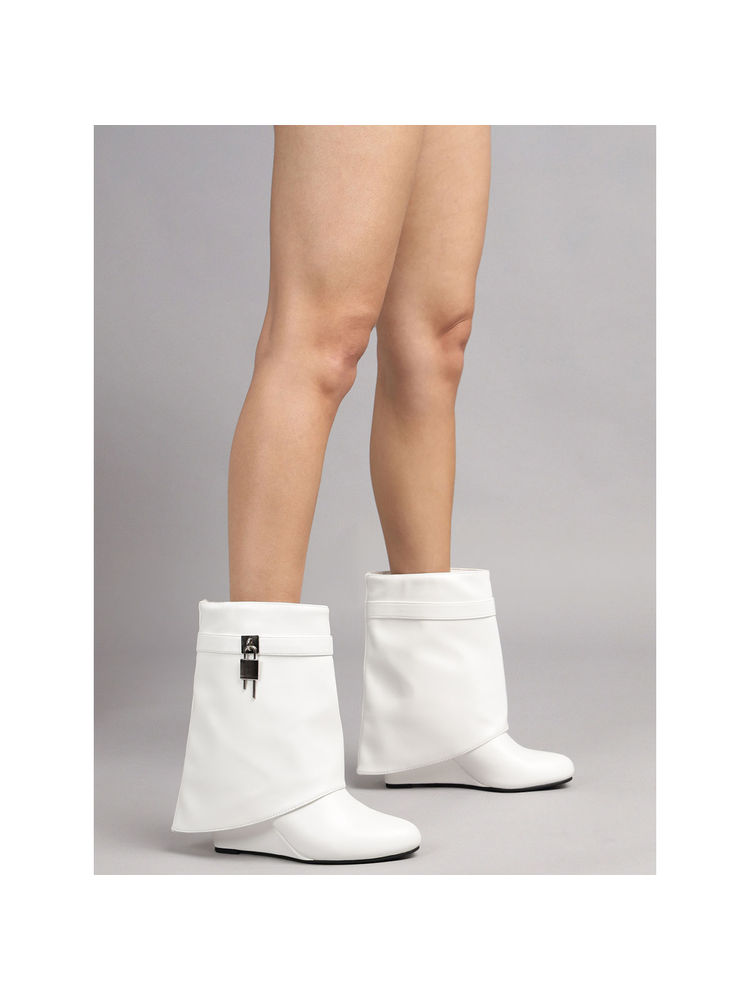 Truffle Collection White Solid Boots-picture-17