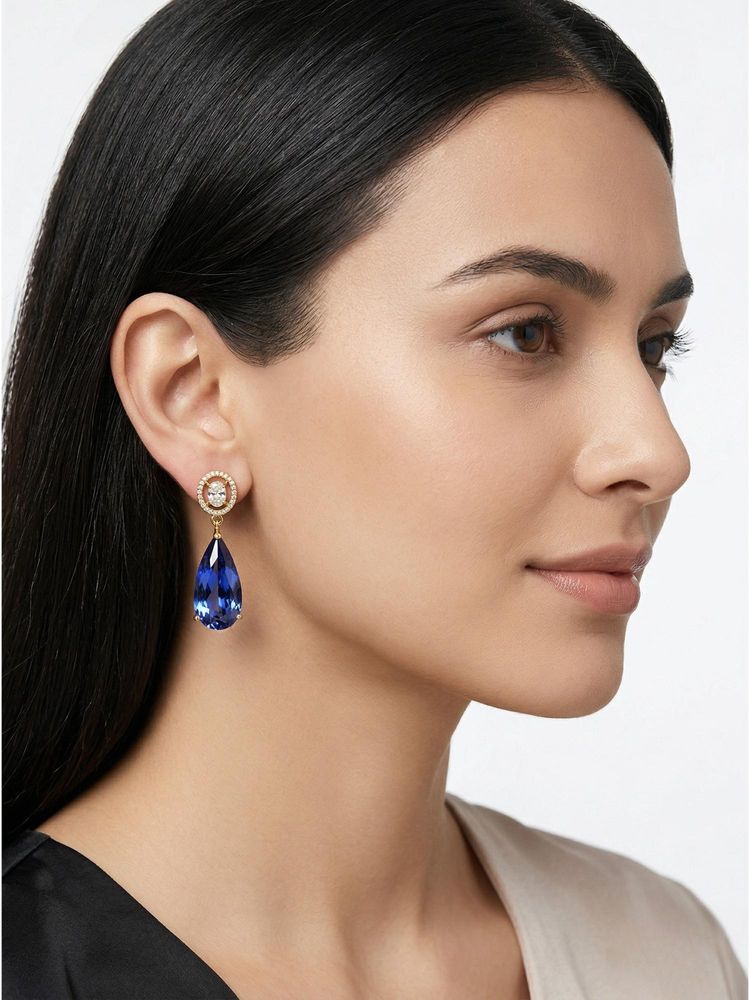 Adwitiya Gold-Plated Royal Blue Sapphire-Style Drop Earrings-image-5