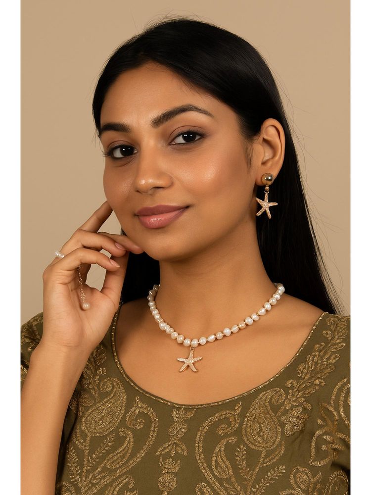 Jewelz White Starfish Pearl Necklace, Earrings and Ring Set (Pack of 3)-picture-39