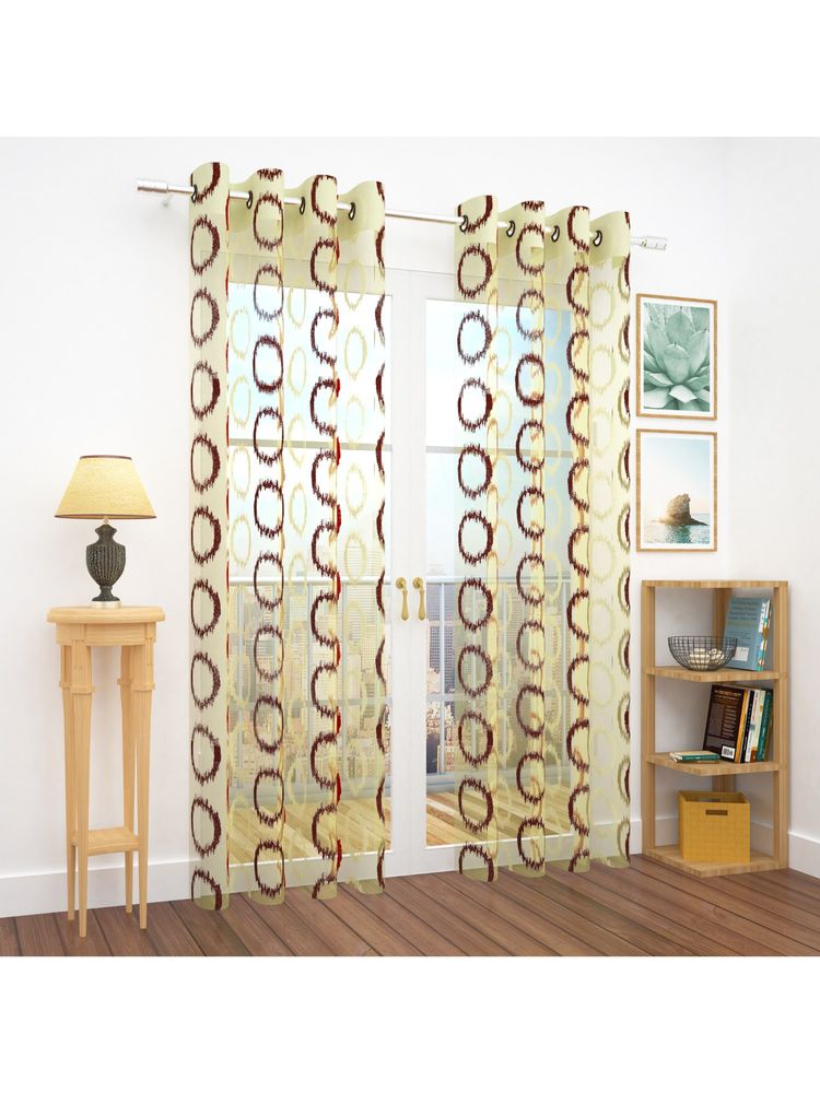Story@Home Best Quality Beautifully Circles Maroon Embroidered Tissue Sheer Voile Curtain (7 feet)-picture-22