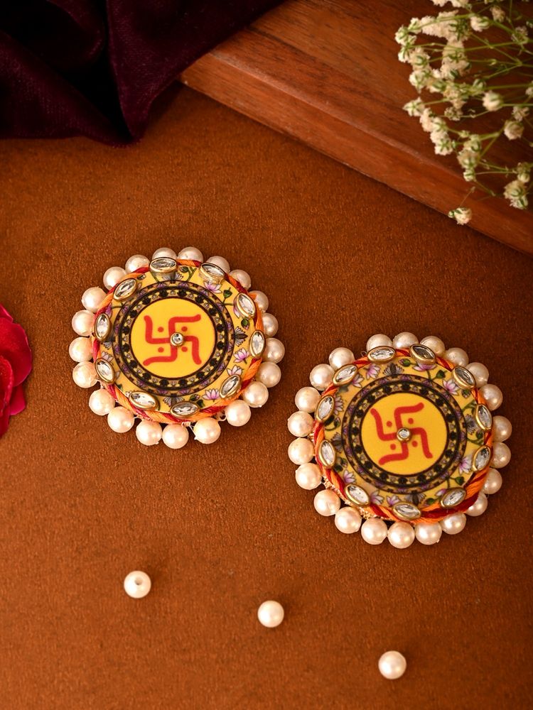 AAPNO RAJASTHAN Pearl-Embellished Swastik Wall Decor Auspicious Festive Accent (Pack of 2)-picture-12