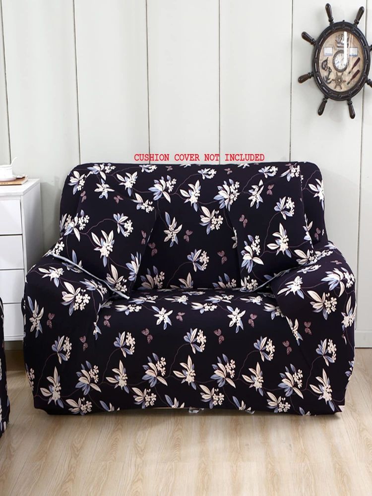 House of Quirk Double Seater Sofa Cover For Couch Flexible 140 Gsm Sofa Slipcover - Black Flower-image-10