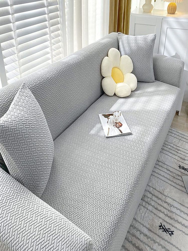House of Quirk Double Seater Sofa Cover For Couch Flexible 140 Gsm Sofa Slipcover - Light Grey-image-5