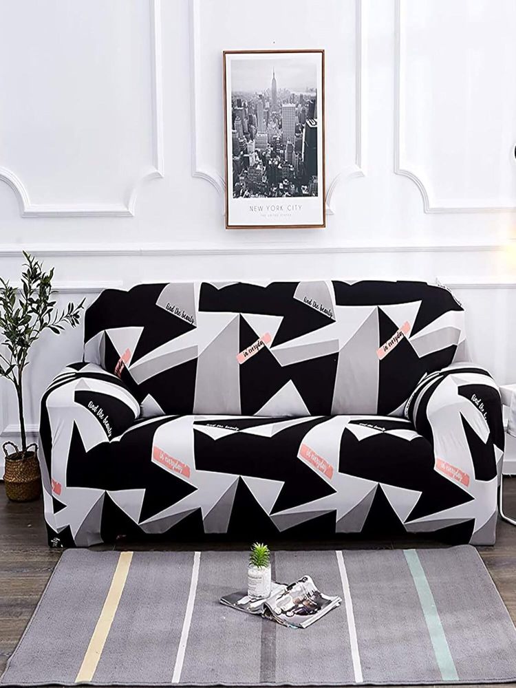 House of Quirk Double Seater Sofa Cover For Couch Flexible 140 Gsm Sofa Slipcover - Black-image-44