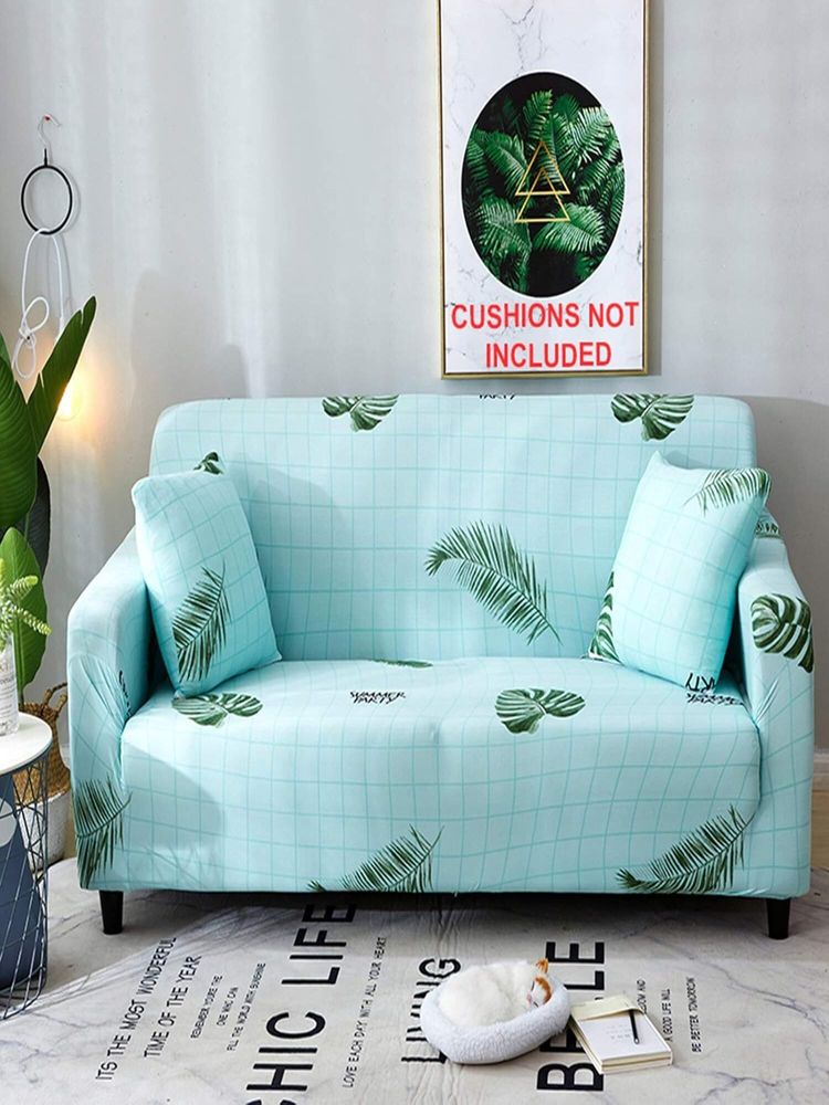 House of Quirk Double Seater Sofa Cover For Couch Flexible 140 Gsm Sofa Slipcover - Sky Blue-image-9