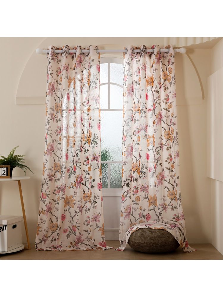Story@Home Polyester Semi Long Door Curtain 8 Feet Long, Cream & Purple, Floral (8 Feet)-image-6