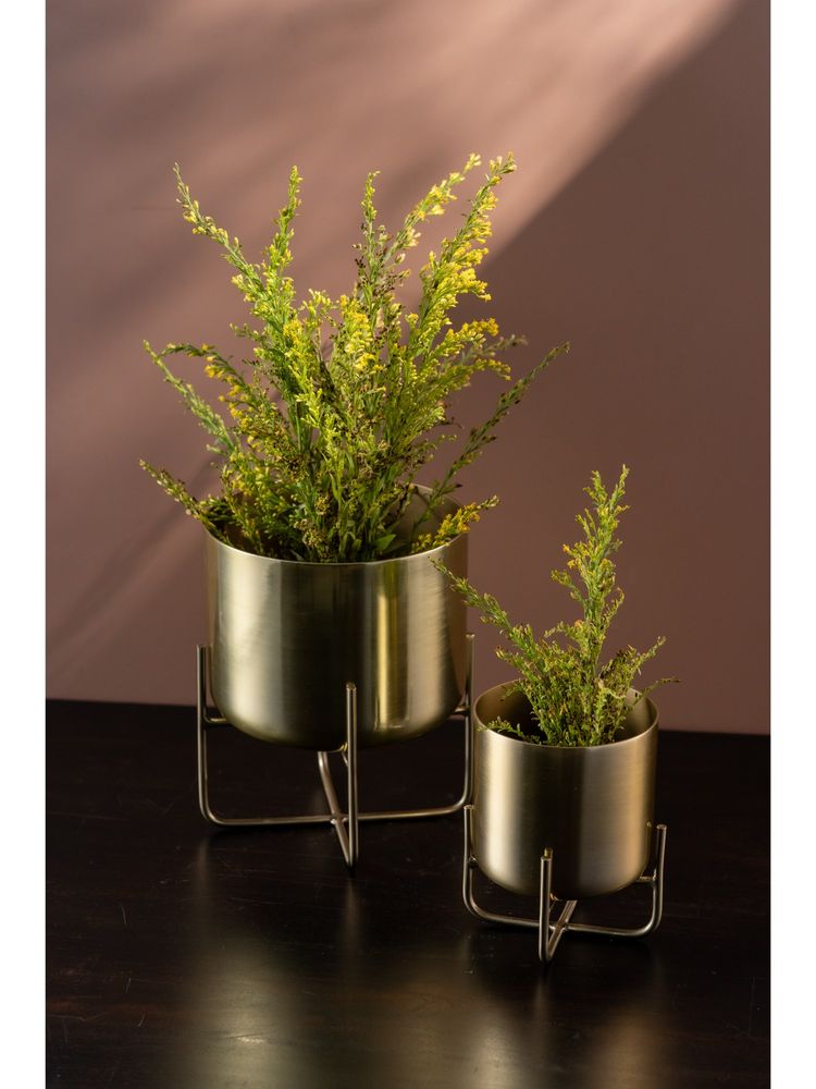 SG Home Luxe Golden Planter with Stand - Small and Large (Set Of 2)-image-3