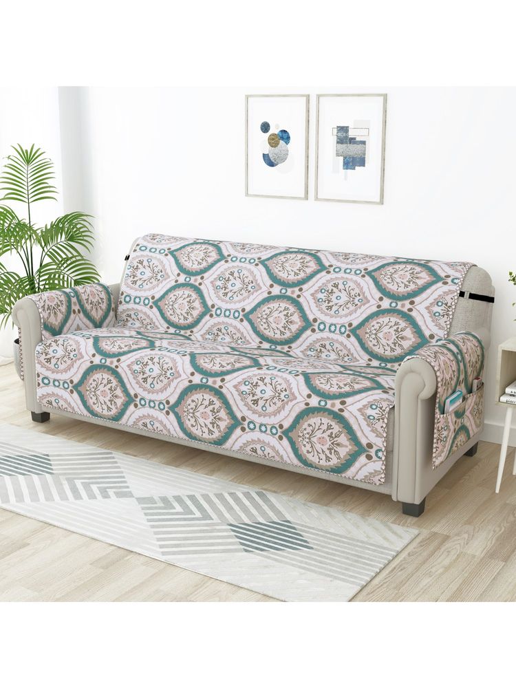 Story@Home Motif & Paisley 4-Seater Sofa Cover (Ivory & Ocean Green)-picture-19