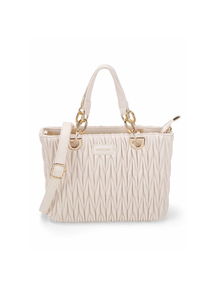 Mochi Women Cream Casual Solid Handbag with Detachable Strap-image-30