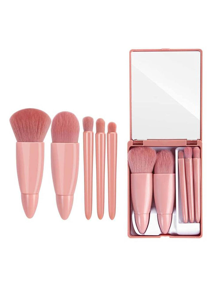 Kazarmaa Set Of 5 Foundation Makeup Brushes With Mirror - Pink