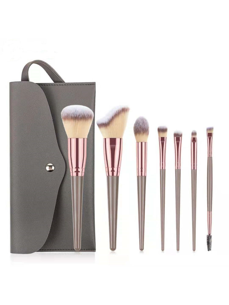 Kazarmaa Premium Quality Set of 7 Makeup Brush With Grey Leather Bag Storage-picture-37