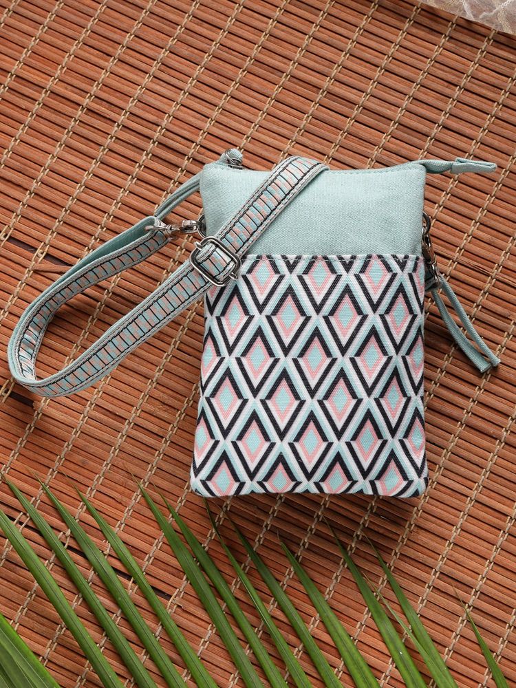 Anekaant Tile Trip Teal Canvas Geometric Printed Sling Bag-picture-15