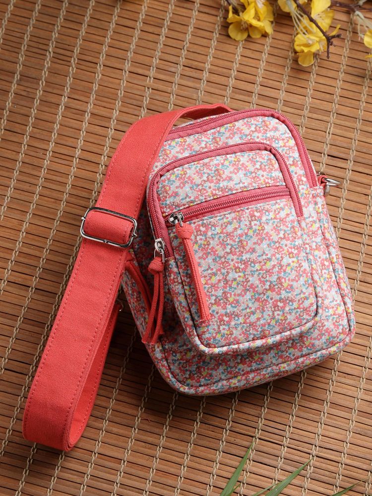 Anekaant Meadow Tales Red Canvas Floral Sling Bag-image-24