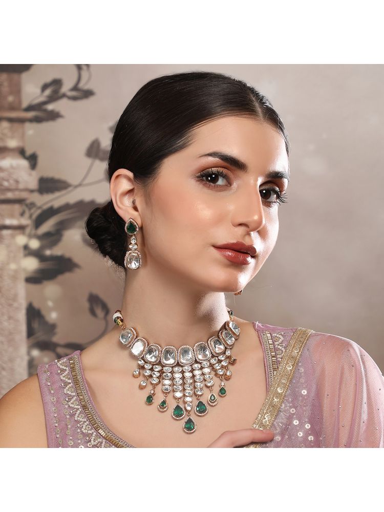 Auraa Trends Grand Polki and Emerald Choker Necklace Set