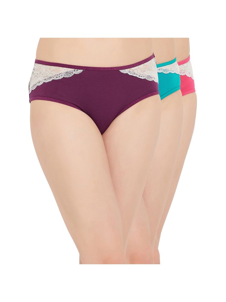 Clovia Cotton Spandex Medium waist Outer Elastic Hipster Panty (Pack of 3)-picture-13