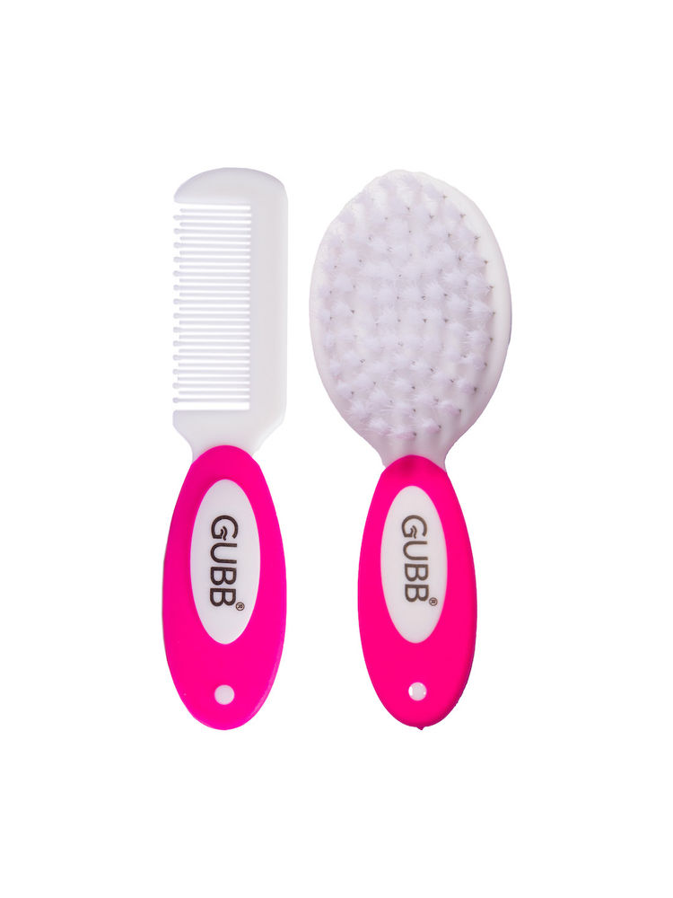 GUBB Baby Grooming Kit for New Born Baby (0M+),Baby Comb & Brush Set with Soft Nylon Bristles - Pink
