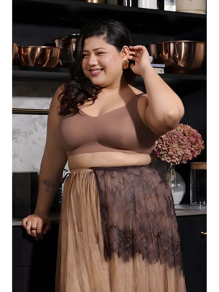 Krvvy Brown Plus Size Full Coverage Wireless Support Bra for Heavy Bust Everyday Wear-picture-10