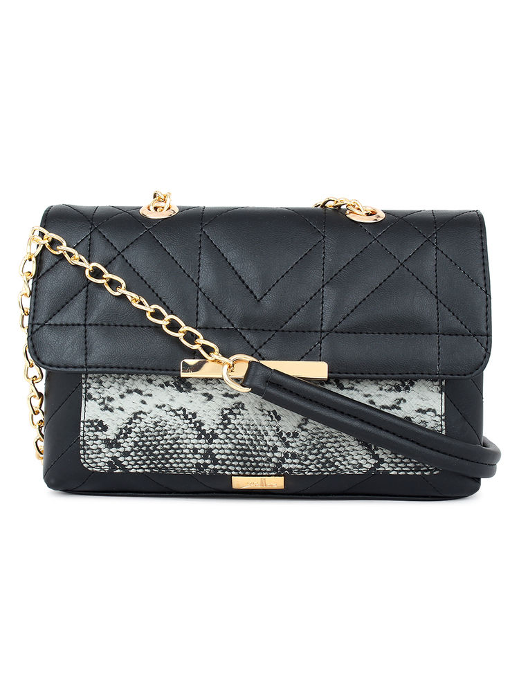 Yelloe Multi Compartment Color Blocked Handbag In Black-image-21