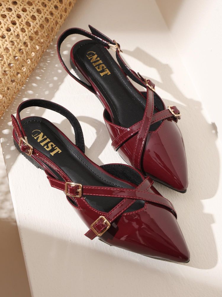 GNIST Structured Pointed Toe Maroon Sandals-picture-10