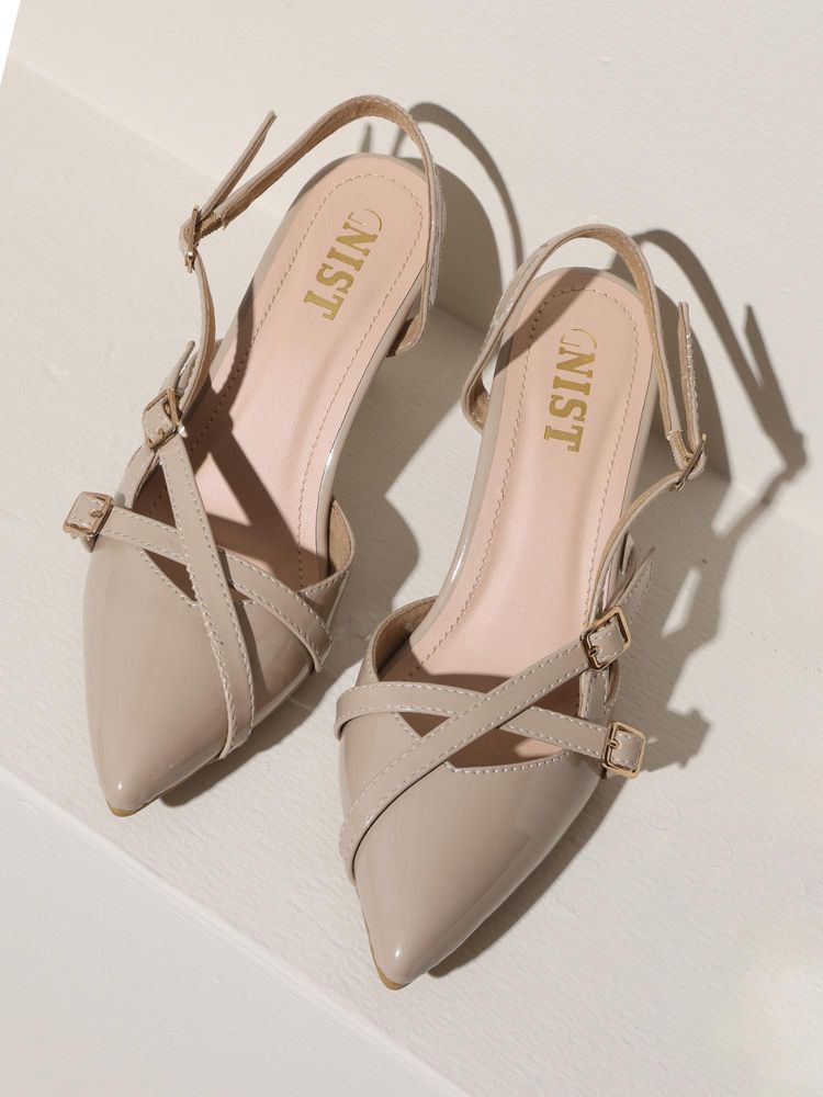 GNIST Structured Pointed Toe Beige Sandals-picture-11