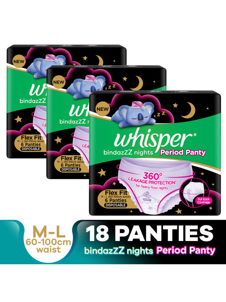 Whisper Bindazzz Nights Period Panties, Pack Of 6 Pants (Pack Of 3)