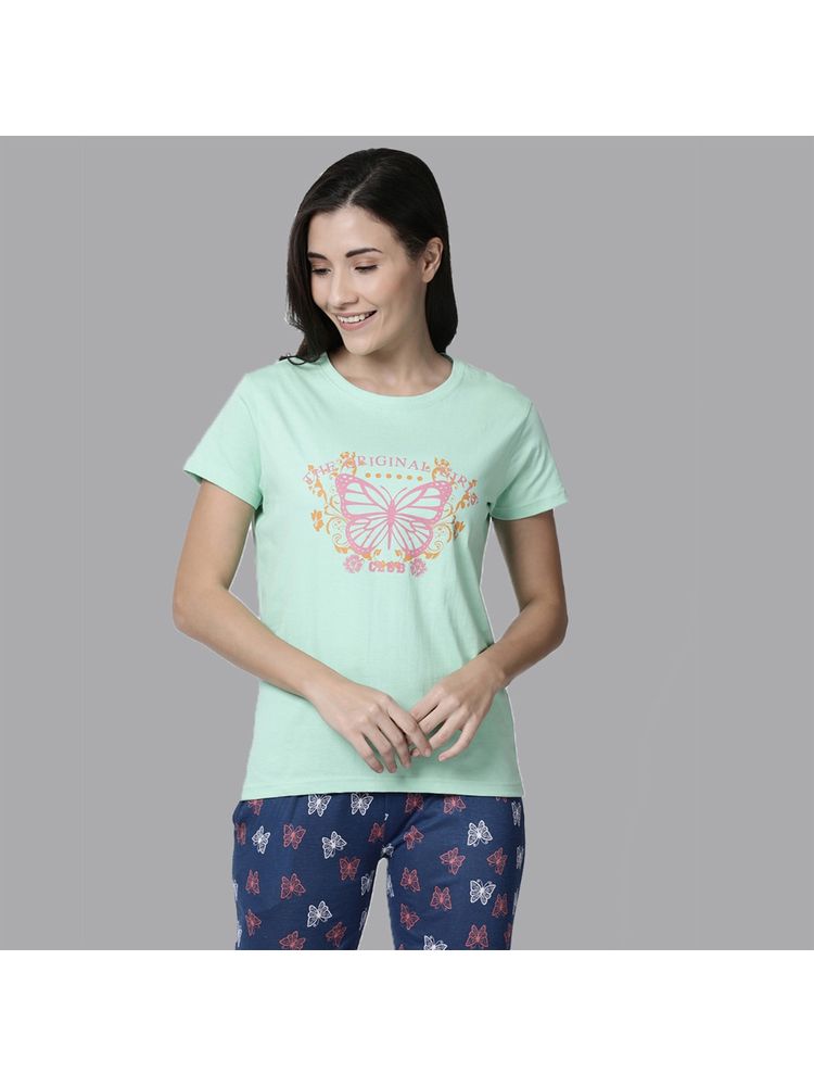 Kryptic 100 Percent Cotton Lounge T-shirt For Women Green-image-6