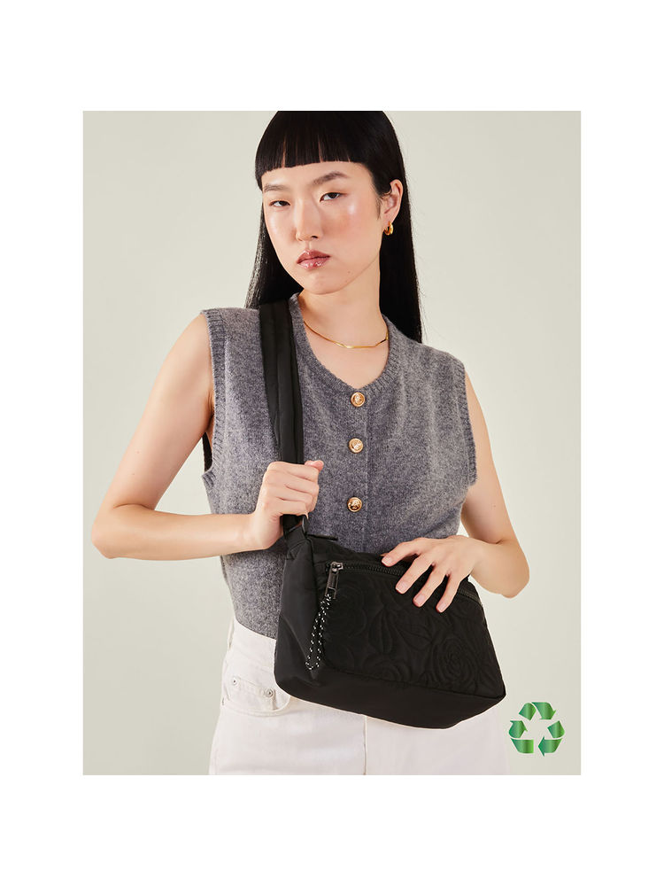 Accessorize London Women Black Recycled Polyester Floral Quilted Sling Bag-image-38