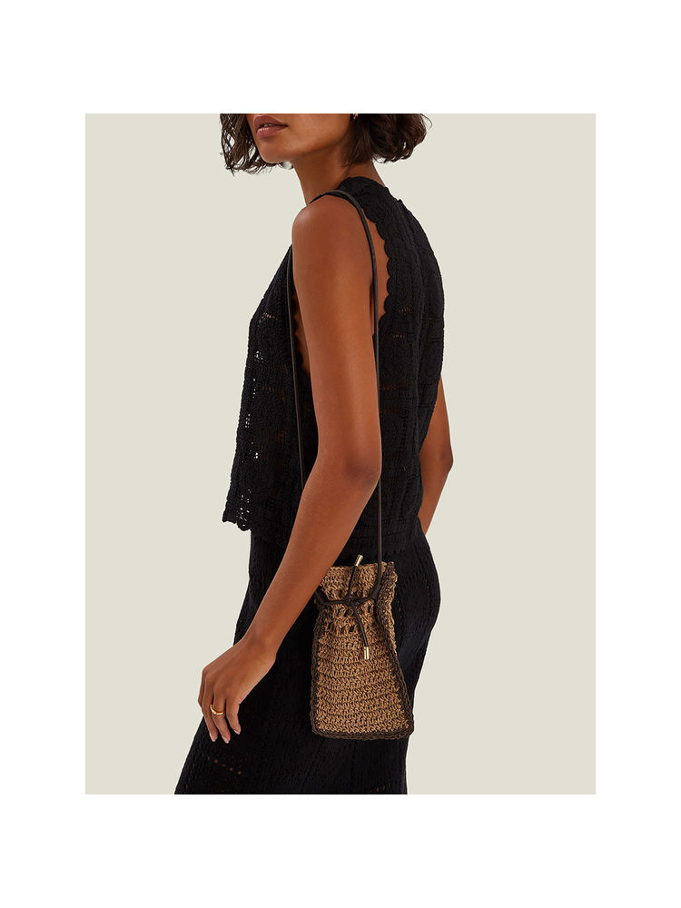 Accessorize London Women Beige Raffia Sling Bag-image-36