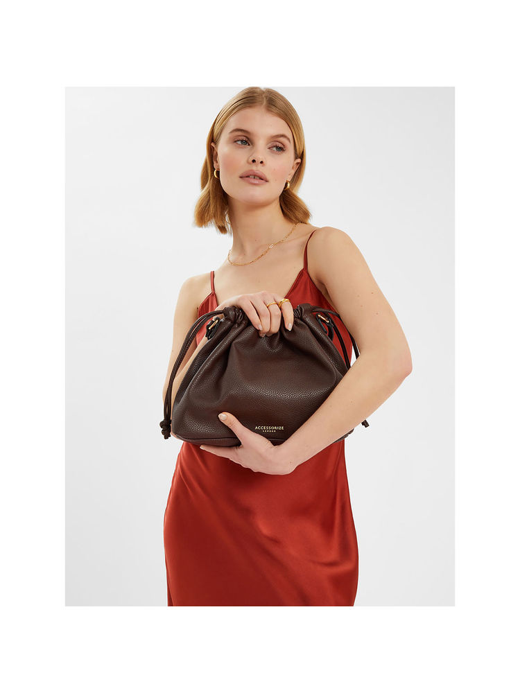 Accessorize London Women Chocolate Brown Textured Sling Bag-image-21