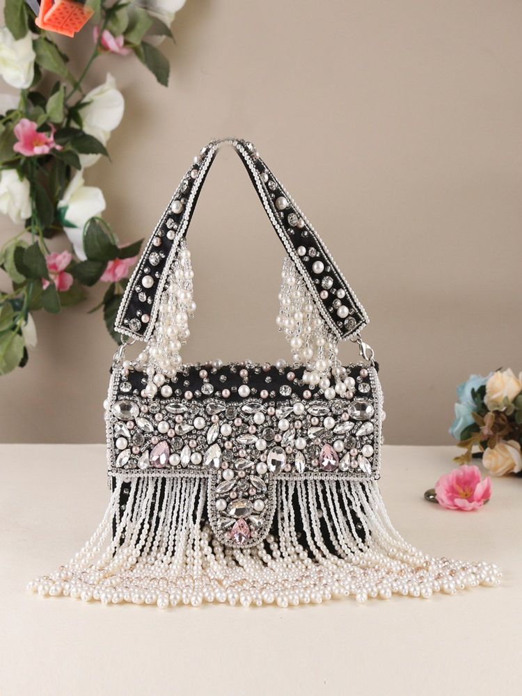 SWISNI Black Embellished Pearl Bag (S)-image-49