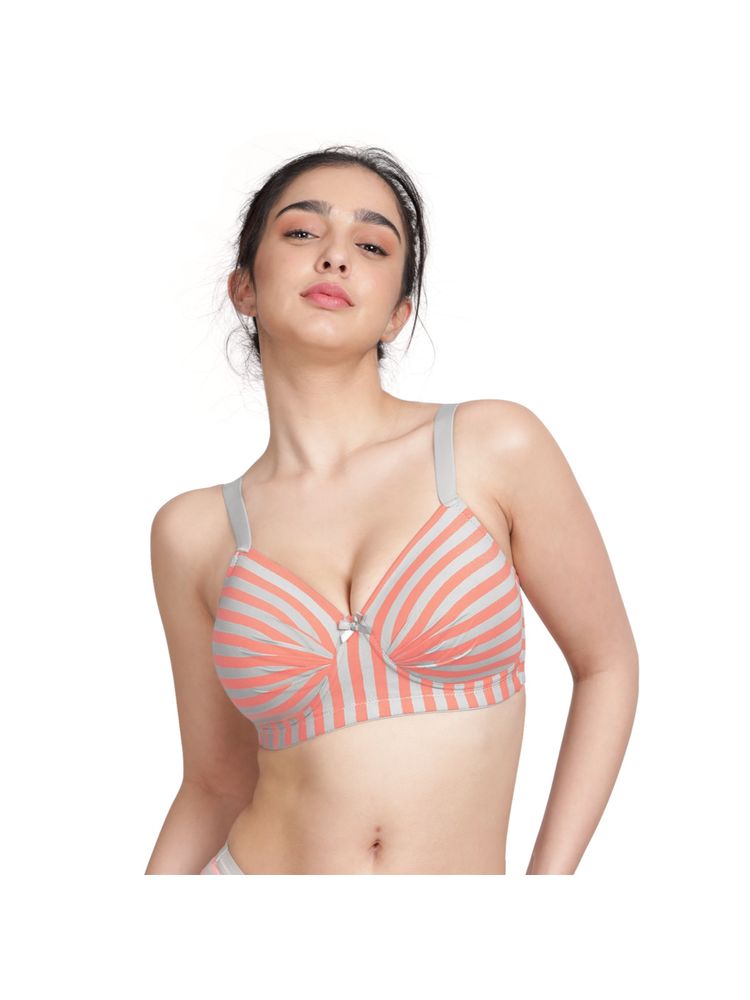 Shyaway Taabu 3/4th Coverage Stripe Printed Wirefree Balconette Cotton Padded Bra- Multi-Color-image-44
