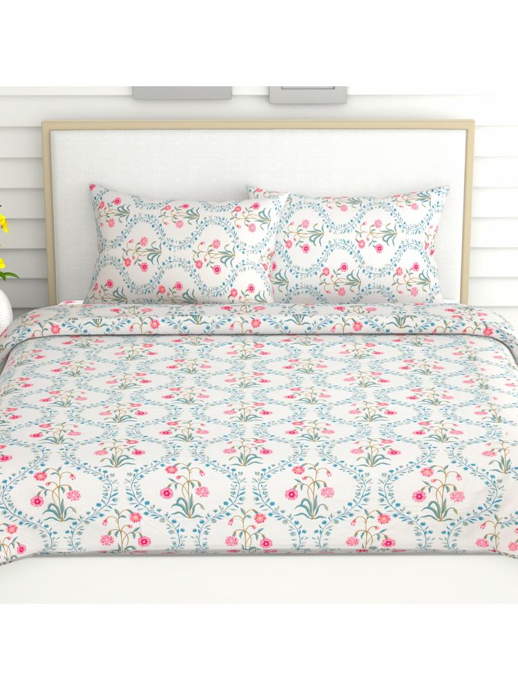 Haus & Kinder Pink Blossoms 186 Tc 100 % Cotton Double Bedsheet-Pink