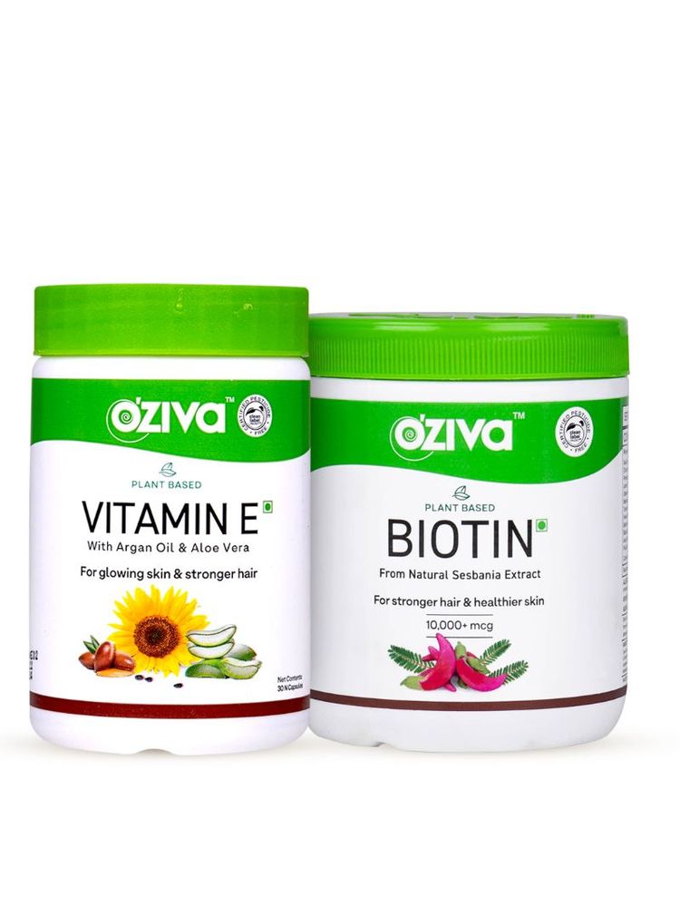 Oziva Stronger and Thicker Hair Routine (Vitamin E Capsules + Plant Based Biotin)