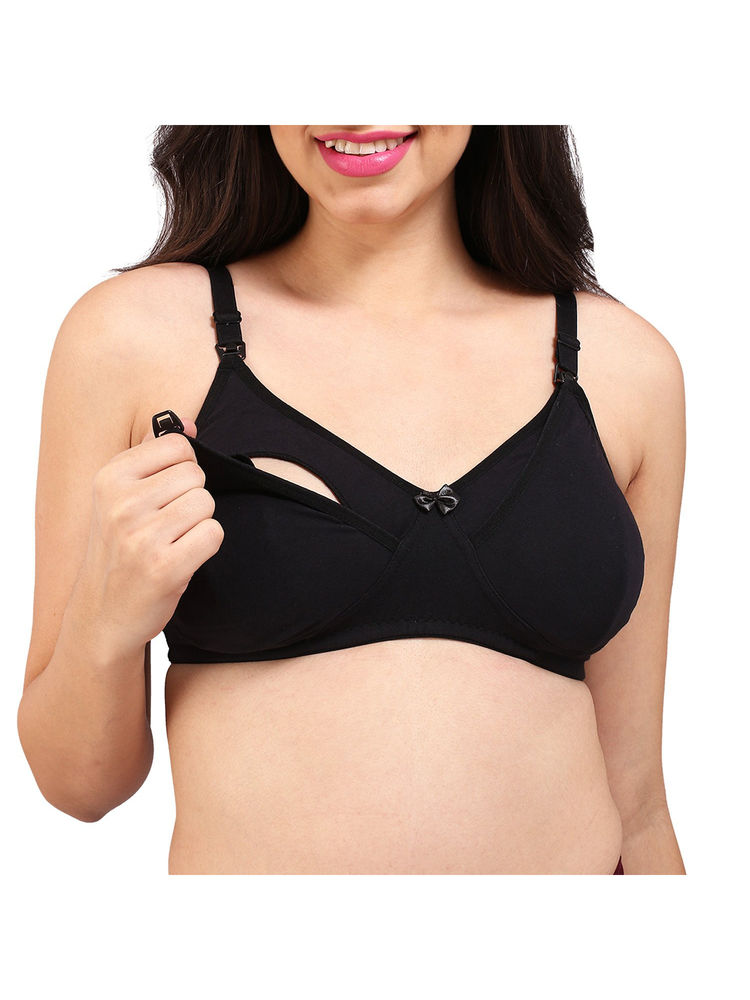 Bralux Womens Non Wired Black Feeding Nursing Bra-image-1