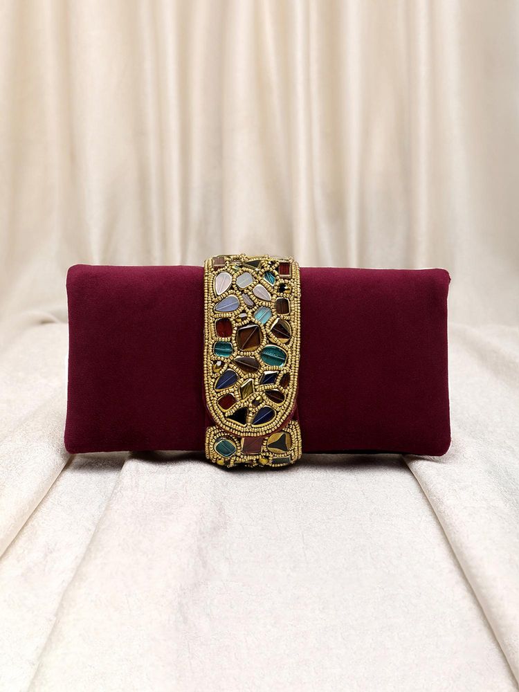 Peora Womens Handmade Evening Stylish Bridal Maroon Clutch with Detachable Strap-picture-37