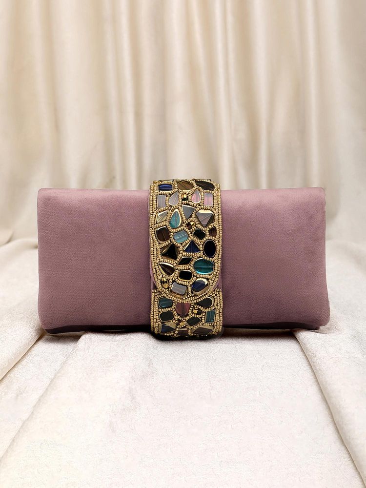Peora Womens Handmade Evening Stylish Bridal Mauve Clutch with Detachable Strap-picture-46