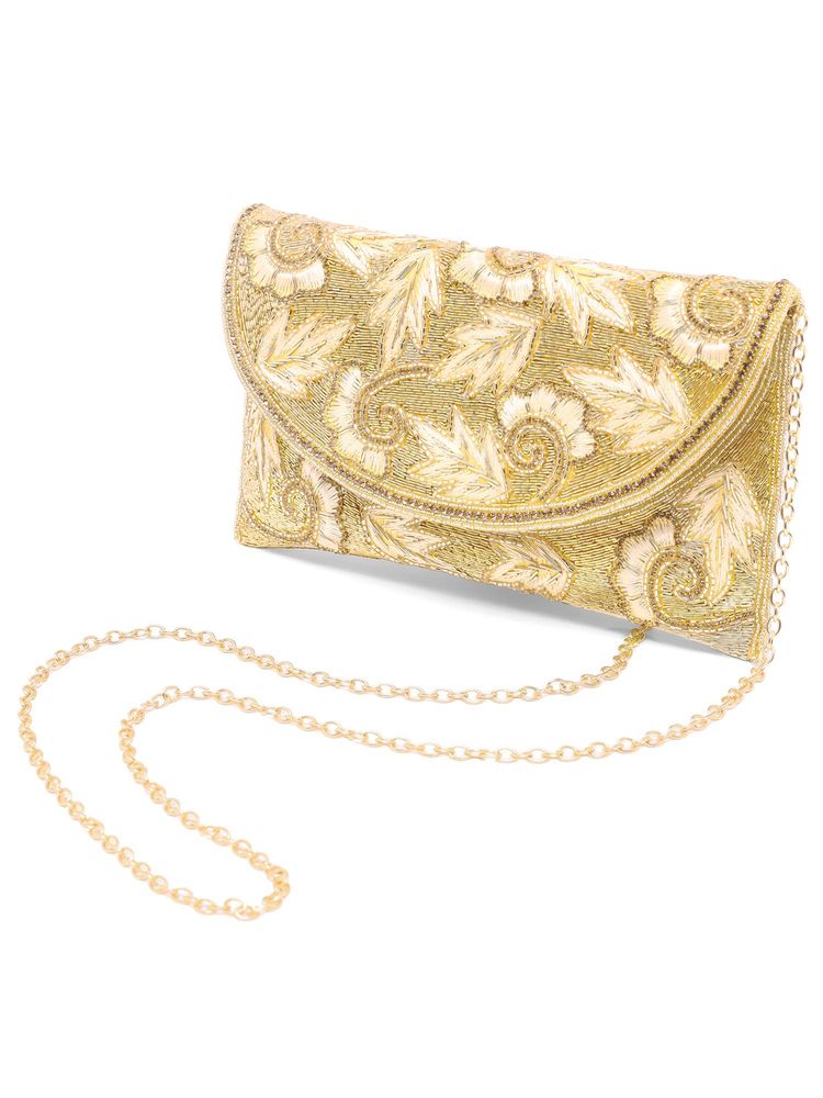 Peora Womens Golden Floral Clutch with Detachable Strap-picture-39