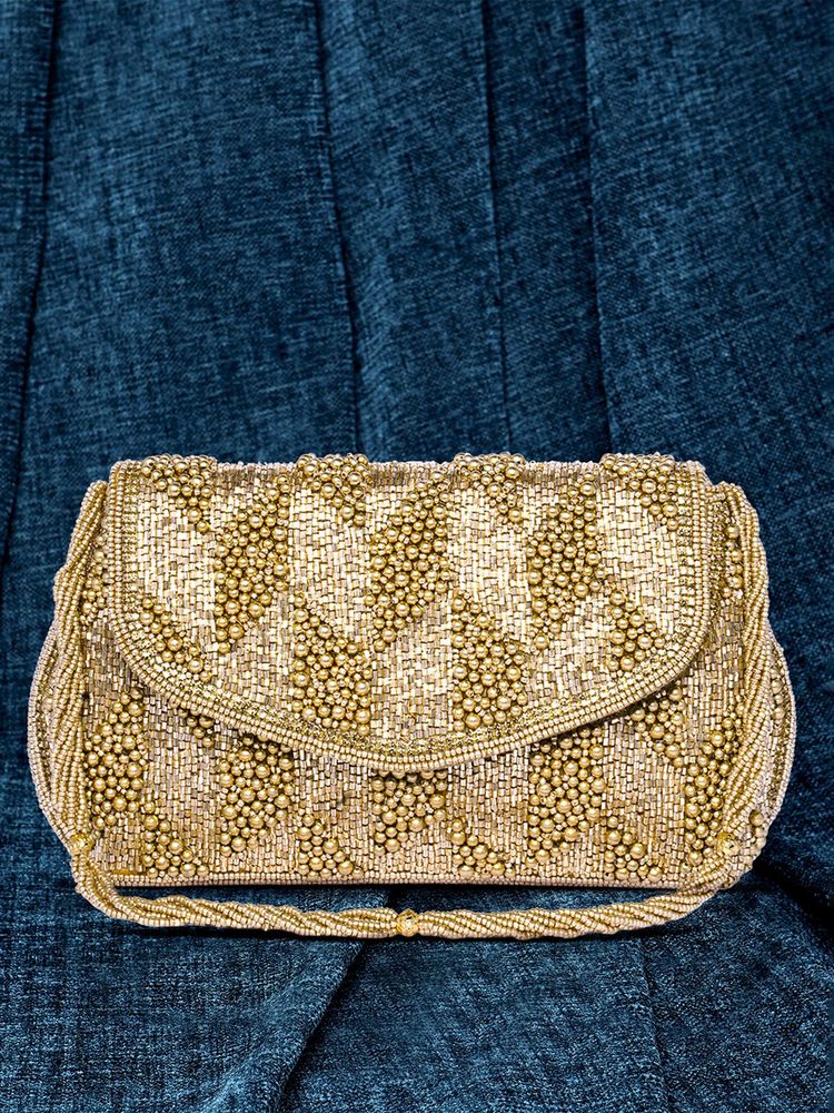 Peora Womens Handmade Evening Stylish Bridal Fashion Gold Clutch with Detachable Strap-image-30