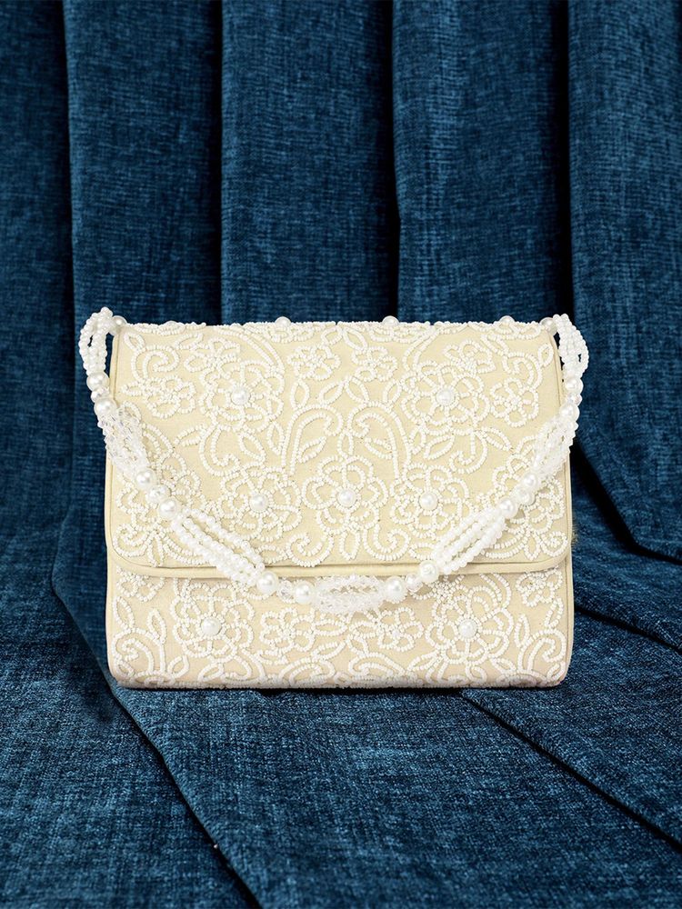 Peora Womens Handmade Evening Stylish Cream Clutch with Detachable Strap-picture-38
