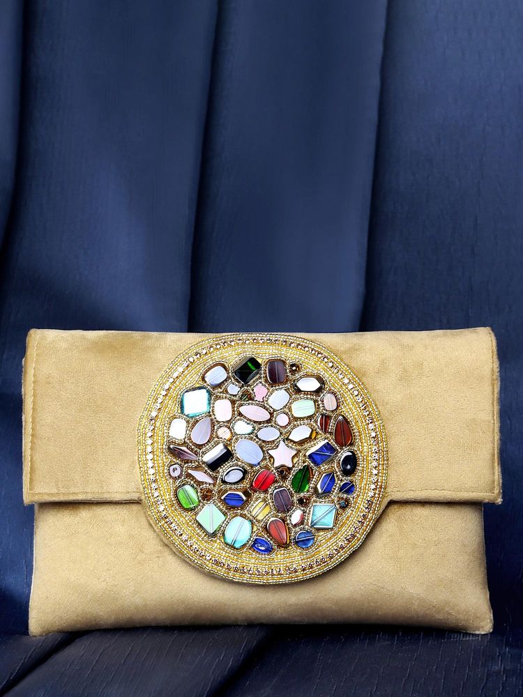 Peora Womens Handmade Ethnic Brown Embellished Clutch with Detachable Strap-picture-0
