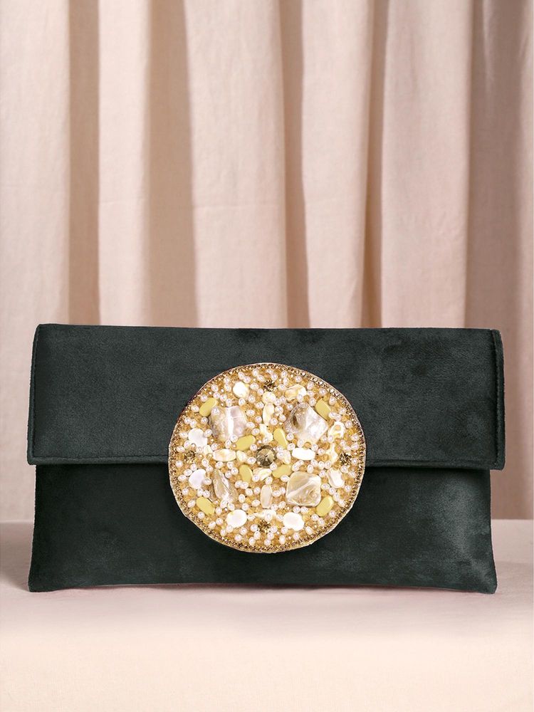 Peora Womens Handmade Evening Party Bridal Black Velvet Fabric Clutch with Detachable Strap-picture-48