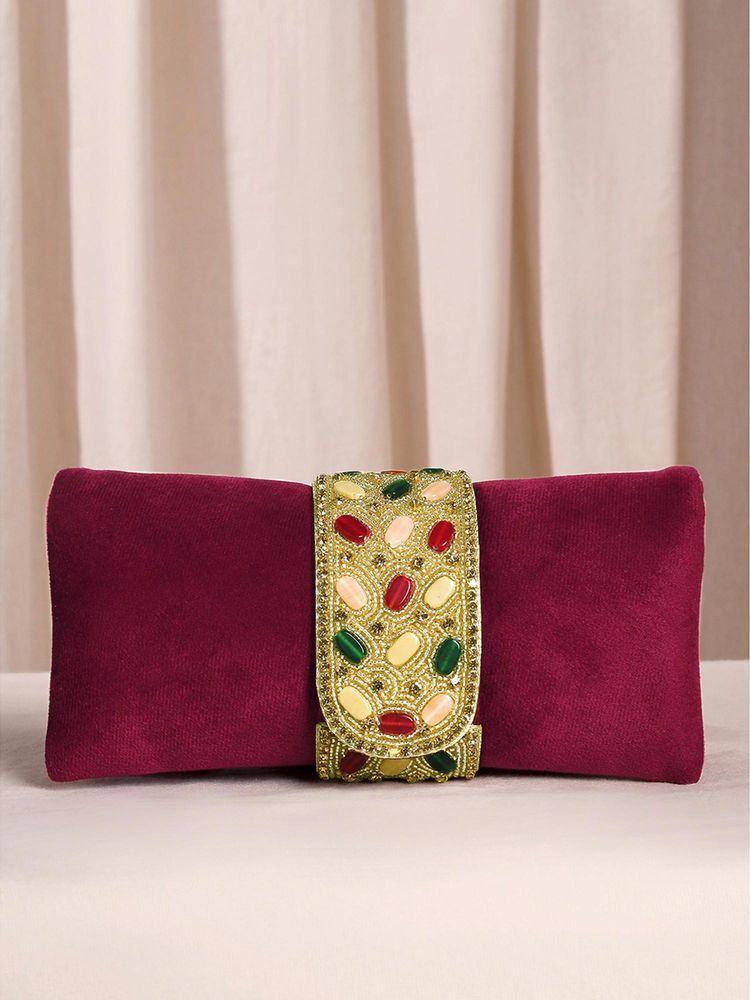 Peora Womens Handmade Evening Stylish Bridal Fashion Maroon Velvet Clutch with Detachable Strap-picture-12