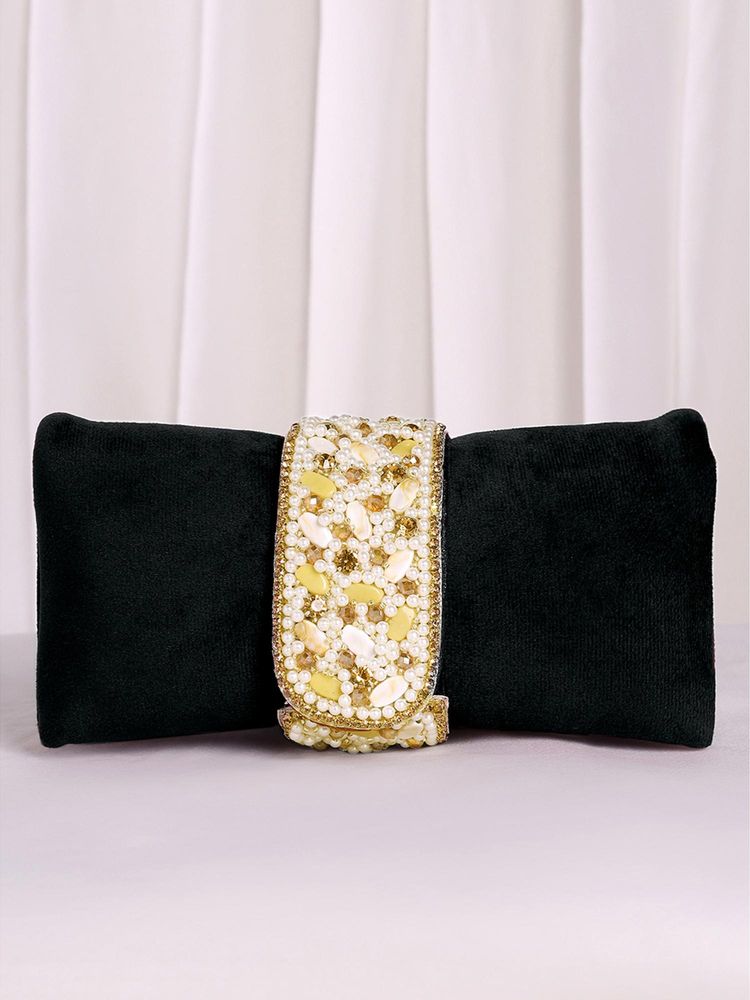 Peora Womens Handmade Evening Black Clutch with Detachable Strap-picture-13