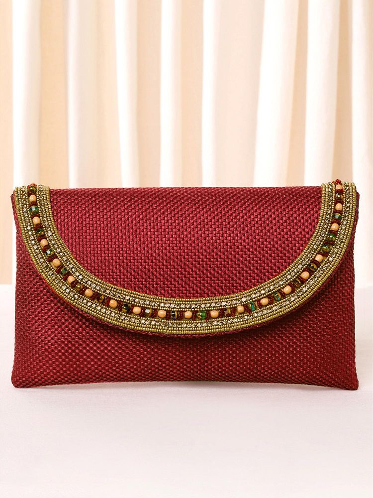 Peora Womens Handcrafted Fashion Evening Red Clutch with Detachable Strap-image-22