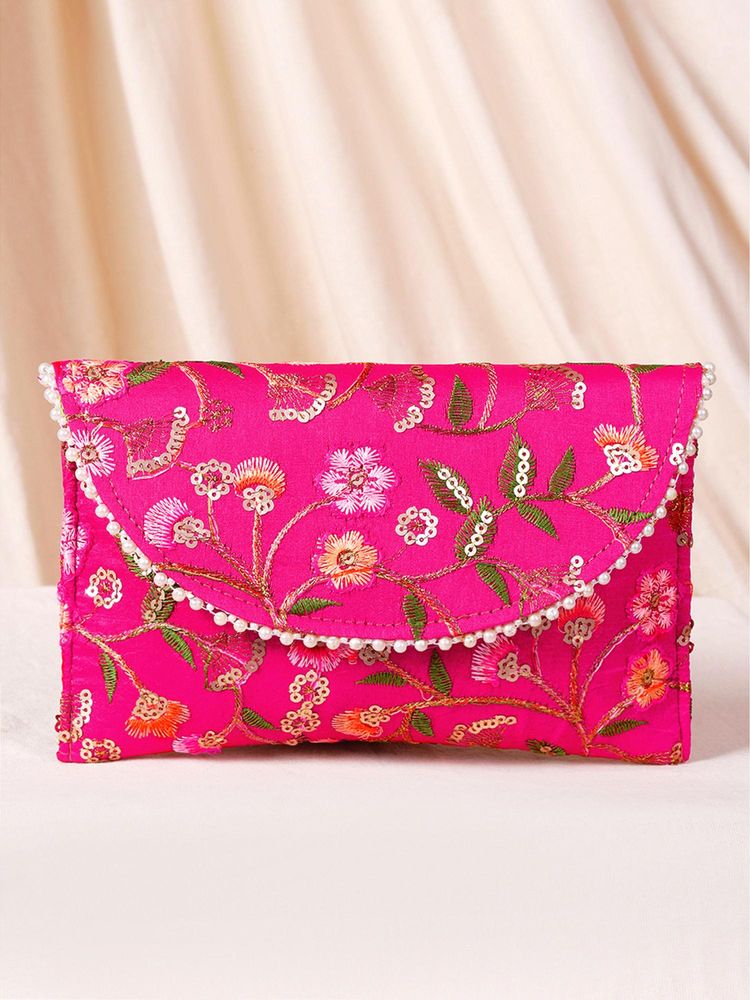 Peora Womens Fancy Evening Rani Pink Ethnic Embroidered Clutch with Detachable Strap-picture-14