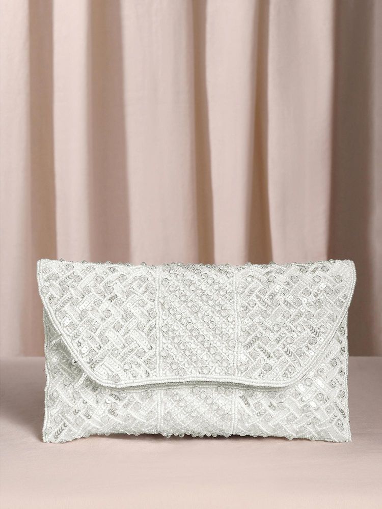 Peora Womens White Embellished Ethnic Clutch with Detachable Strap-picture-35