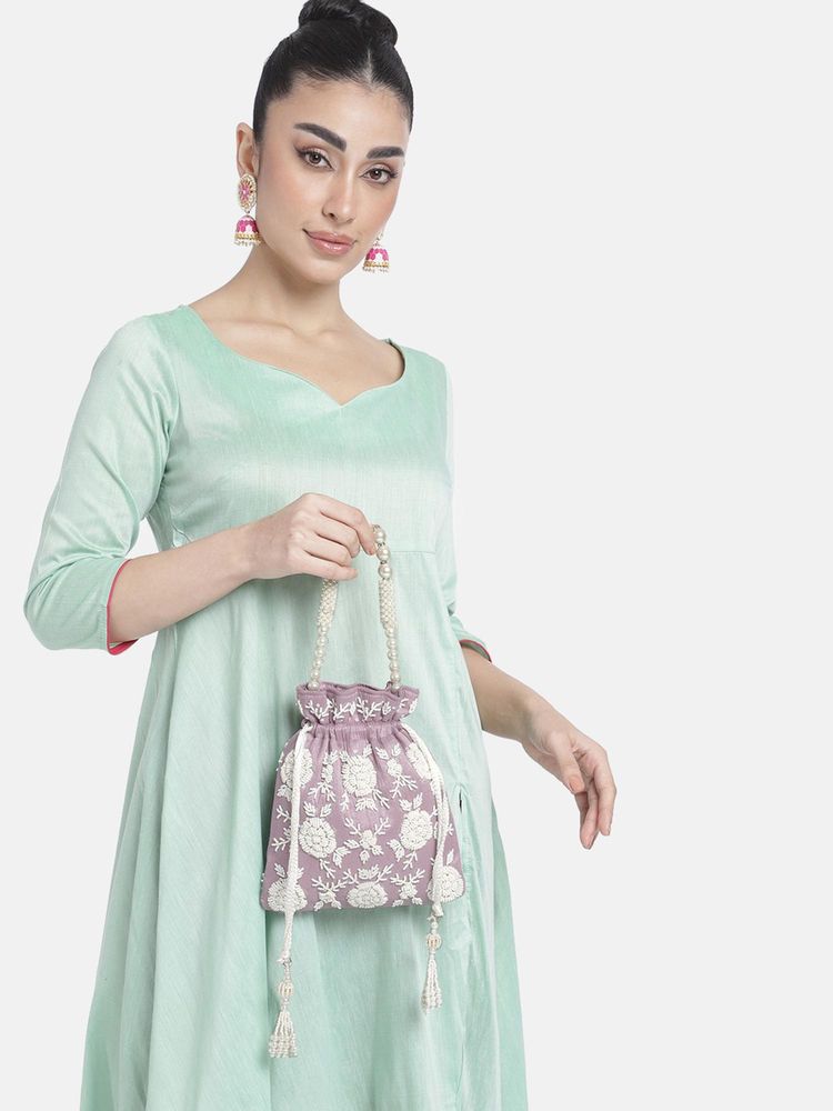 Peora Womens Handmade Evening Wristlet Stylish Bridal Lavender Potli Bag-picture-11